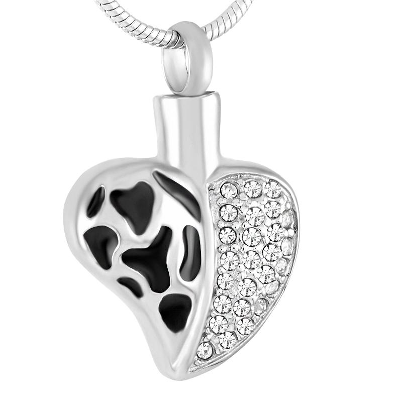 Pendant Necklaces Memorial Urn Neckalce A Half Crystal Heart Stainless Steel Cremation Jewelry From Ashes Of Loved Ones - Keepsake-image-698842072