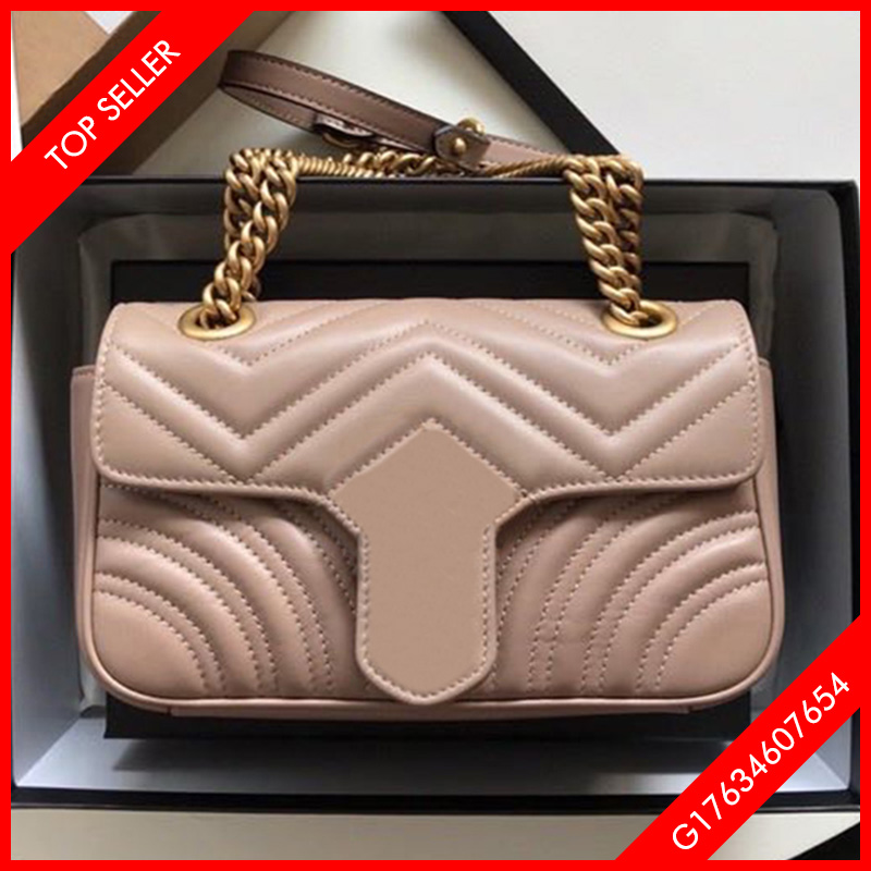 

5A High Quality Marmont Women's Bags Mini Fashion leather metal chain Crossbody Bag 22cm with box, White