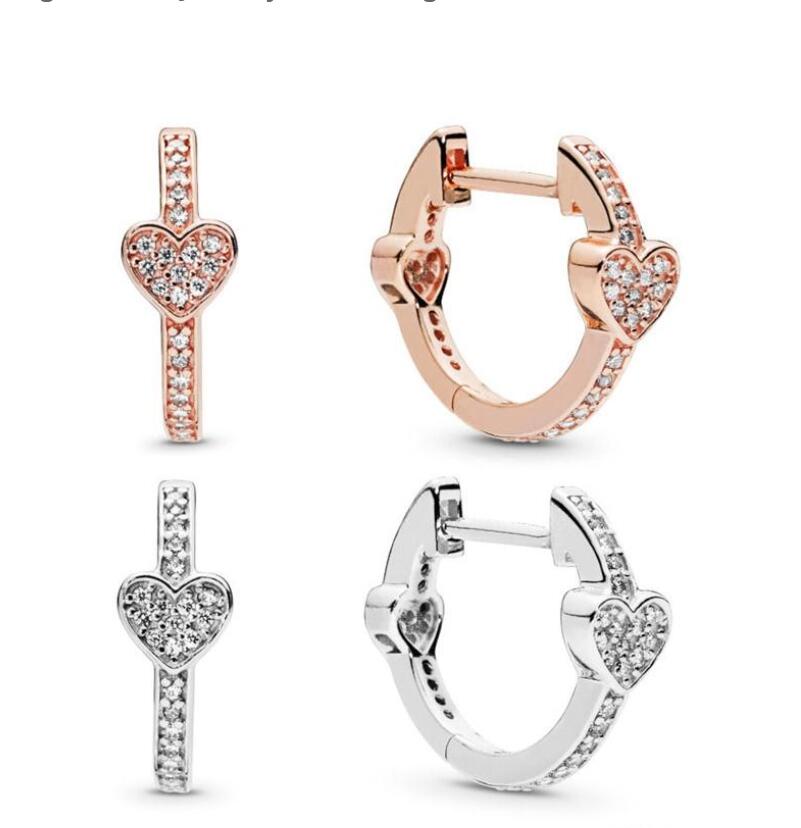 

Design Luxury 18K Rose gold Signature heart Earrings Original Box for Pandora style 925 Sterling Silver Women Earring Set