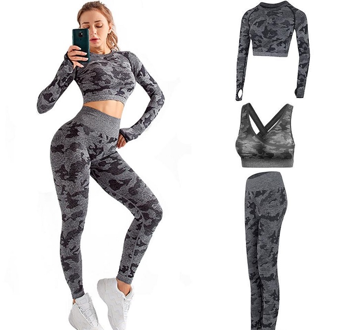 

High Quality Brand Designer Tracksuits Womens Cotton Yoga Suit Long Sleeve Sportwear Fitness Gymshark Sport three Piece set 3pcs outfits bra 25, Black;yellow