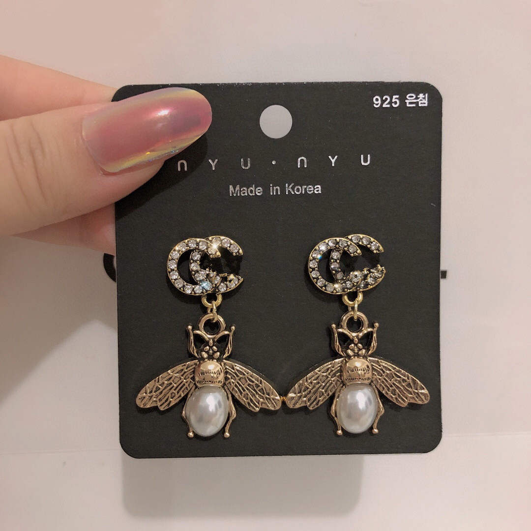 

20style 18K Gold Plated Double Letter Stud Classic Retro Women Luxury Brand Designer Letters Earrings Pearl Crystal Rhinestone Wedding Party Jewelry Accessories