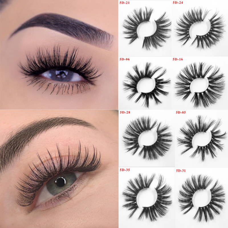 

25mm Lashes Dramtic 5D Faux Mink Hair False Eyelashes Wispies Fluffy Full Strips Eyelashes Long Handmade Eye Extension