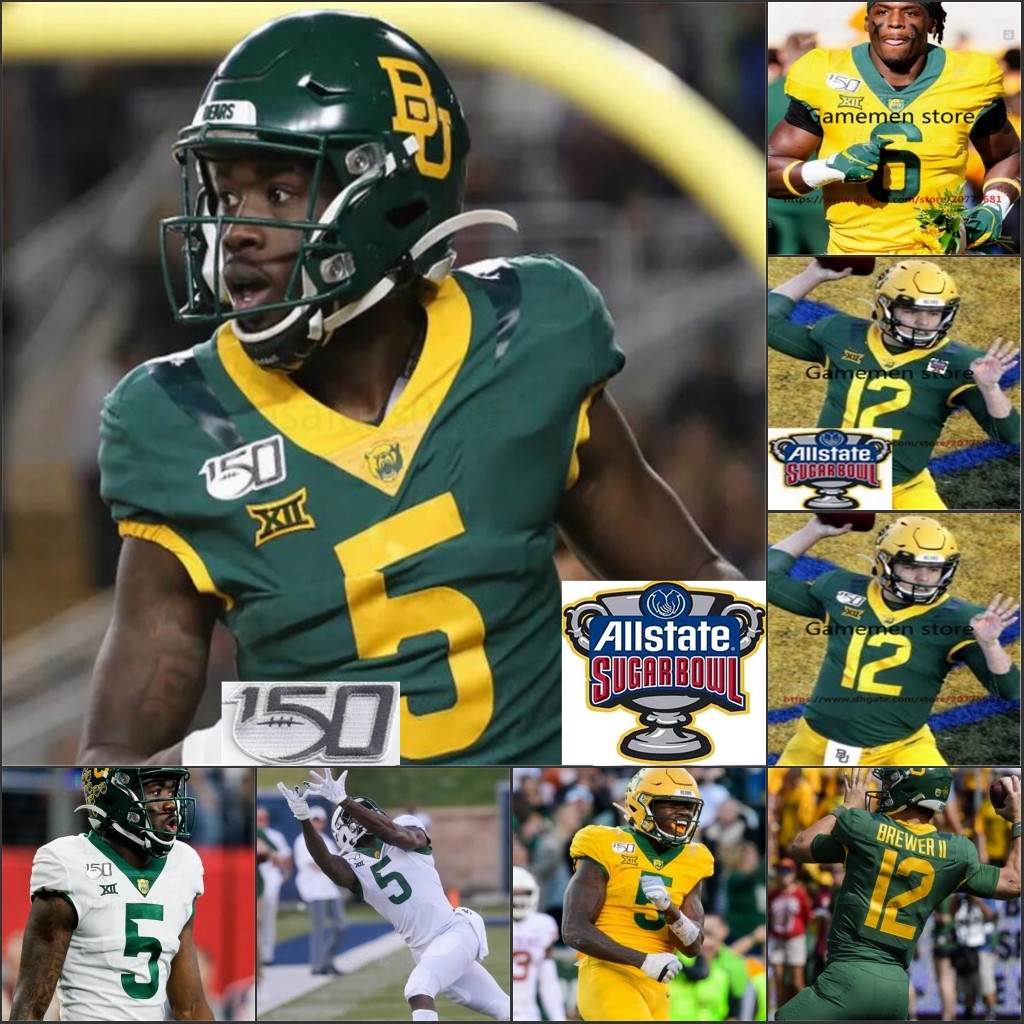 

College Baylor Bears Football 63 Mike Singletary 12 Charlie Brewer II 1 Corey Coleman 5 Jalen Hurd Sugar Bowl 150TTH White Green Yellow Jersey