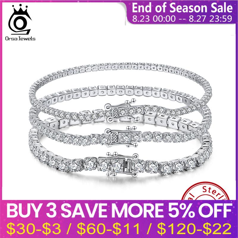 

ORSA JEWELS 4mm Round Cut Tennis Bracelet in 925 Sterling Silver White Gold Woman Men Bracelets Bangle Jewelry Hand Chain SB94