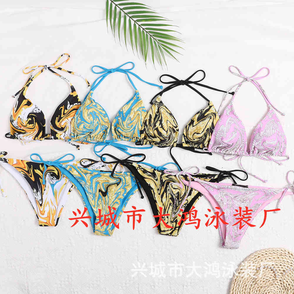 

Letter swimsuit triangle bag squeeze rope bikini multi color printing split swimsuit