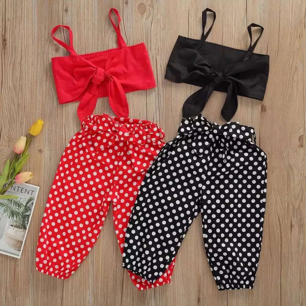 

Boys and girls suits Children's baby bow sling + dot Pants Set, White