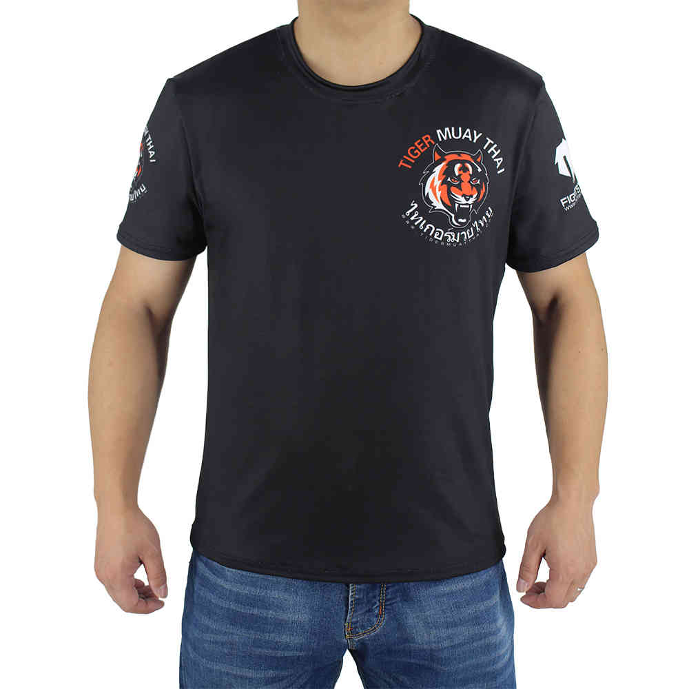 

Black stretch fabric fitness sports fierce t shirt MMA Boxing jerseys tiger muay thai rashguard jiu jitsu sauna suit king boxing 210426