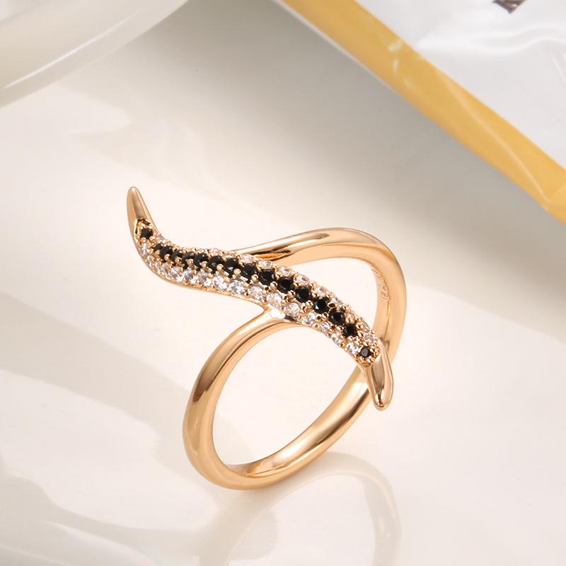 Wedding Rings Luxury Female White Black Crystal Ring Charm Rose Gold Color For Women Cute Bride Wave Zircon Engagement-image-704846935