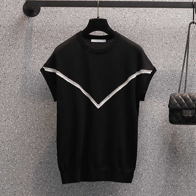 

plus size short-sleeved women's pullover section loose knitted sweater summer O-neck sweater Beige White Black 4XL 210604