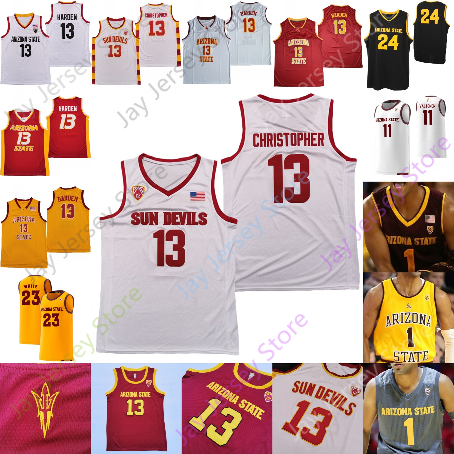 

Arizona State Sun Devils ASU Basketball Jersey NCAA College Jalen Graham Jay Heath Enoch Boakye Micah Burno Taeshon Cherry Pavlo Dziuba Jaelen House, White