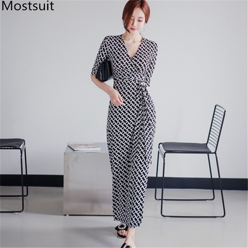 

Summer Korean Printed Long Maxi Dress Women Half Sleeve V-neck Belted Slim Dresses Fashion Elegant Office Vestidos Femme 210518, Picture color