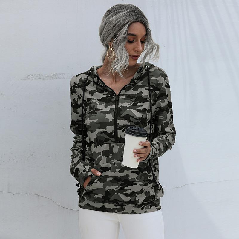 

Women's Hoodies & Sweatshirts Vintage Camouflage Print Hooded Women Casual Fashion Streetwear Cropped Zip Up Hoodie 122348WSA, Black