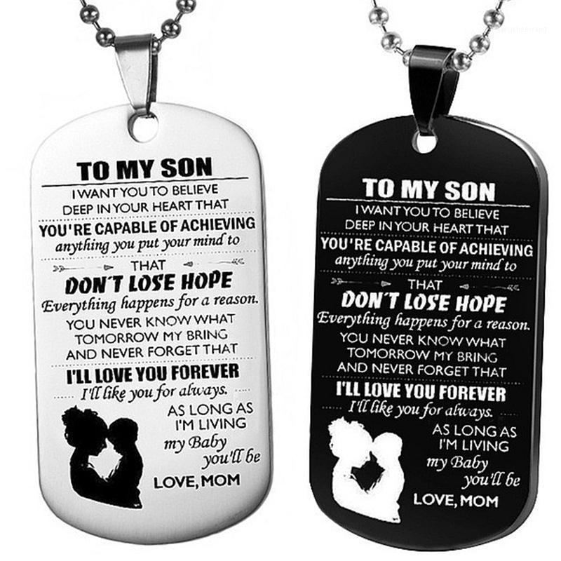 

Engraved With Love Information Stainless Steel Military Necklace Pendant, Birthday/Christmas/Thanksgiving/Easter Gift For Son Chains
