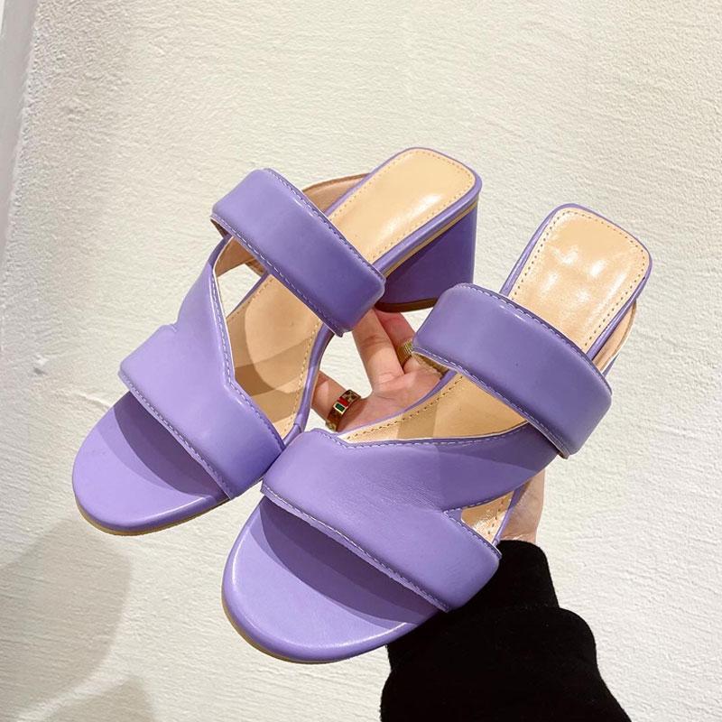 

Slippers 2021 Summer Women Open Toe Purple Slides Fashion Ladies Thick High Heels Outdoor Beach Sandals Shoes Size 41