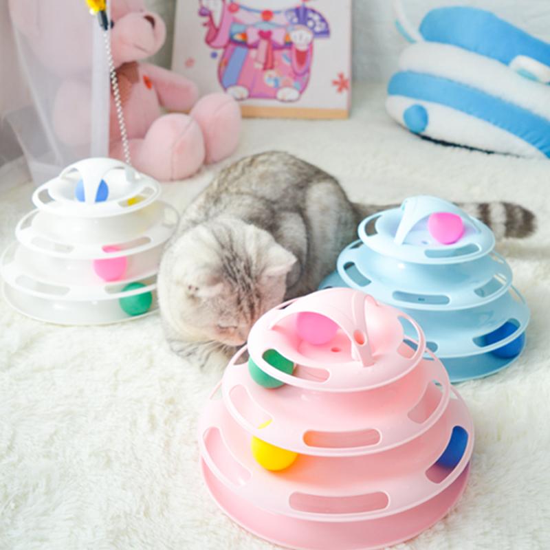 

Cat Turntable Plates Toys Four-layers Tower Tracks Pet Teaser Stick Interactive Toy Amusement Training Ball
