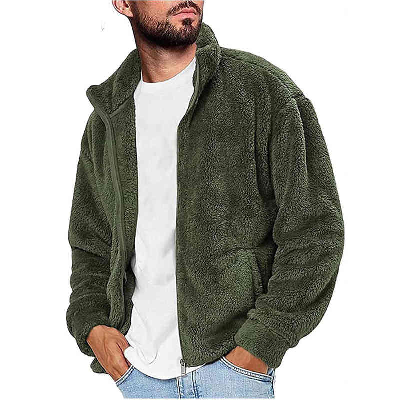 

Mens jackets Warm Faux Winter Casual Loose Double-Sided Plush Hoodie Fluffy Fleece Fur Jackets Hoodies Coat Outerwear, Green