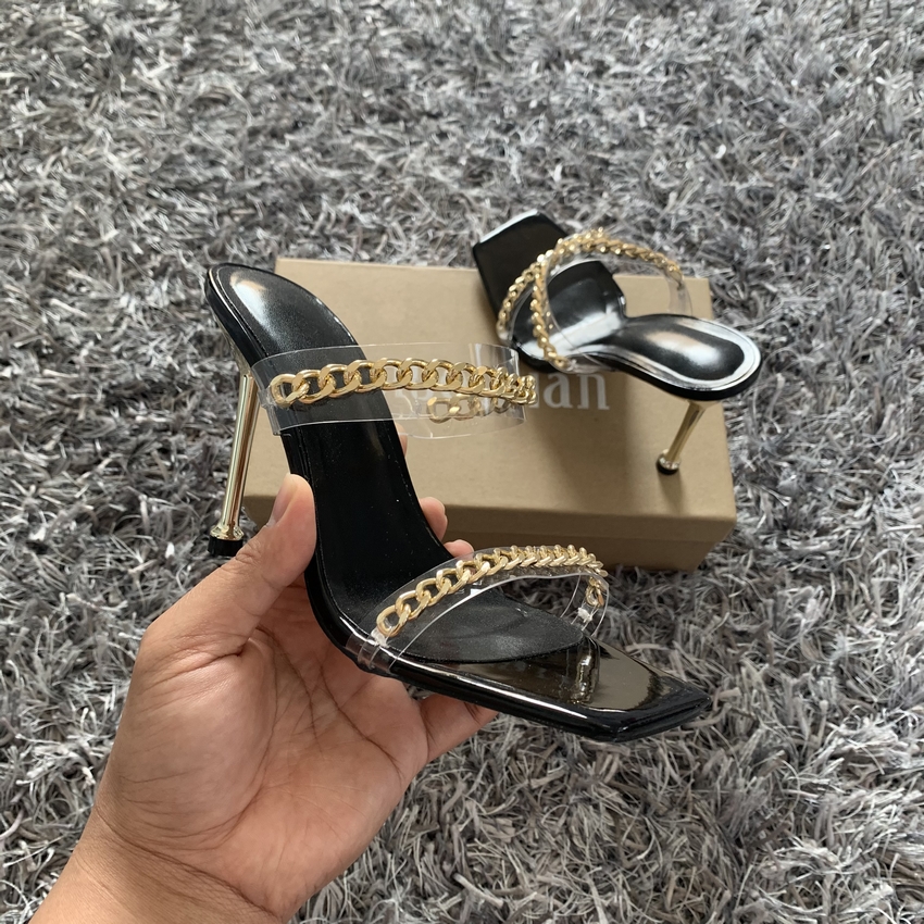 

Summer Women Sandals Square Toe Ladies Heel Mules Clear PVC Transparent High Heels Slippers Female Fashion Chain Shoes Woman rfer5ekjtyk, Dlt-h black