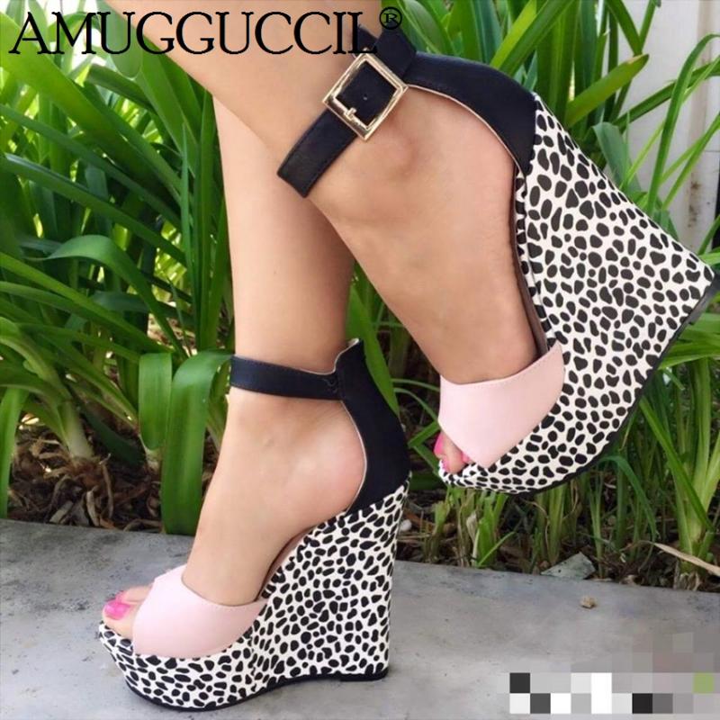 

Plus Big Size 34-48 Pink Buckle Fashion Sexy High Heel Platform Party Female Ladies Summer Wedge Women Sandals L1048, Black