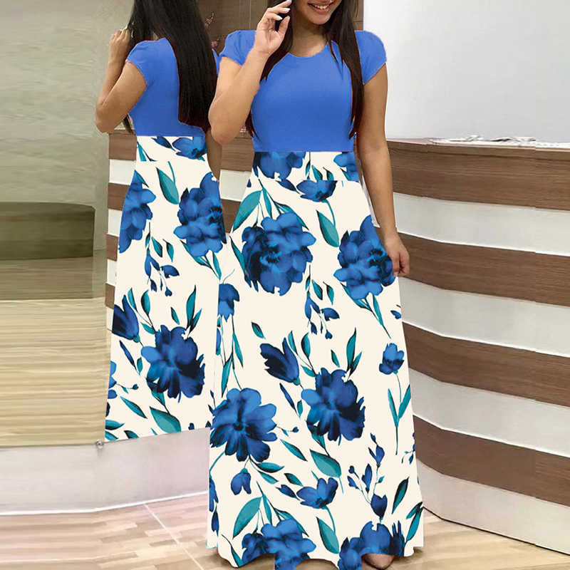 

Vintage Women Maxi Dresses Summer Casual O Neck Short Sleeve Floral Print Patchwork Slim Party Long Dress Vestidos Plus Size 5XL 210526, 8027-d014