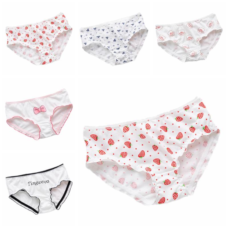 

Women's Panties Fashion Strawberry Mid Waist Bow Print Briefs For Women Breathable Female Underwear Cartoon Cute Girl Sexy Lingeries, Black