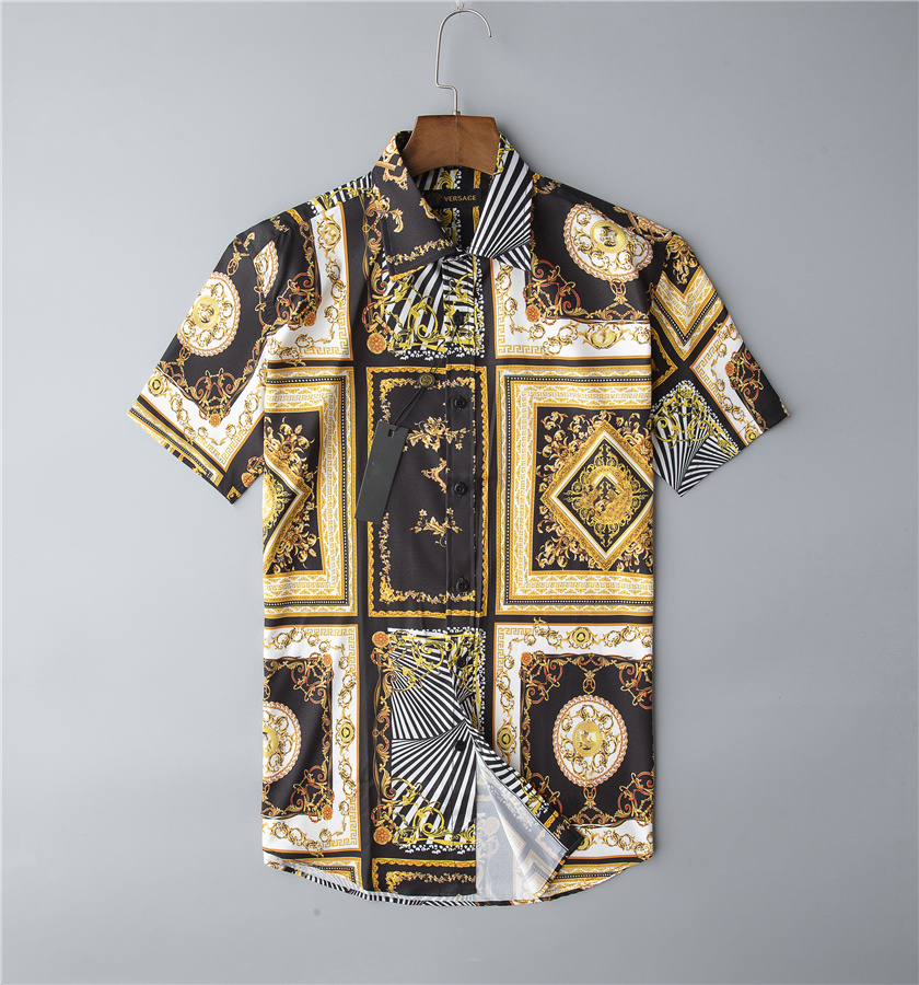 

Plus Sizes 3XL Men's Casual vintage Shirts Short Sleeve Summer Hawaiian Shirt Skinny Fit Various Pattern Man Clothes CardiganBlack and gold Blouse