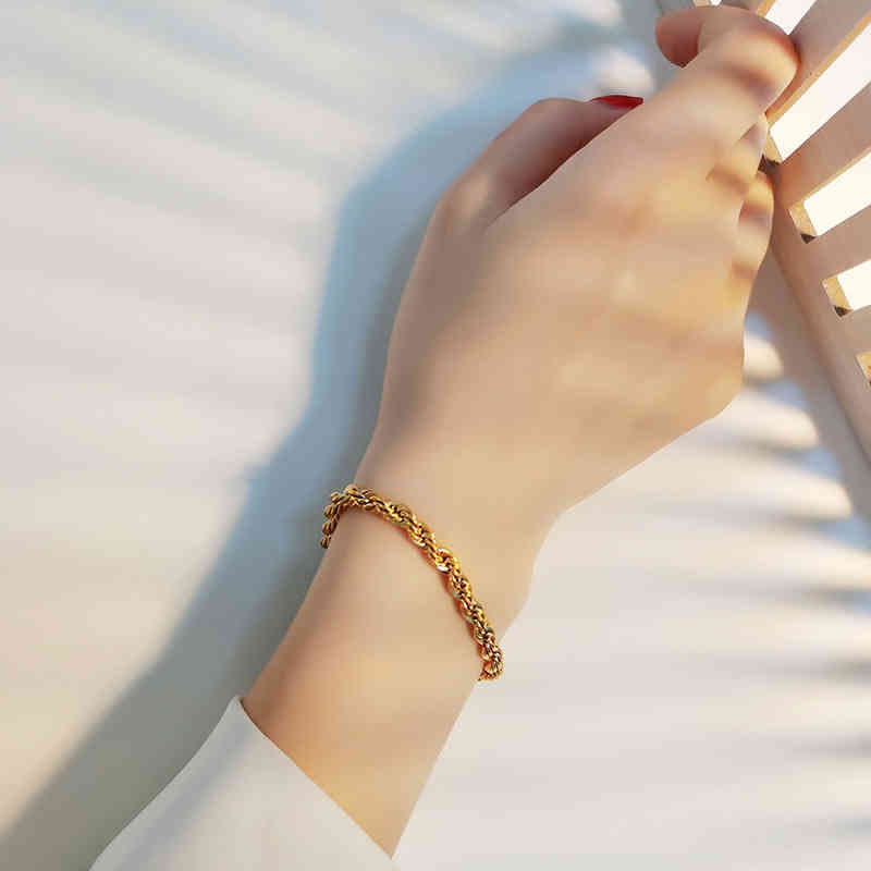

Joolim High End 18k Gold Plated Rope Chain Bracelet Stainls Steel Jewelry