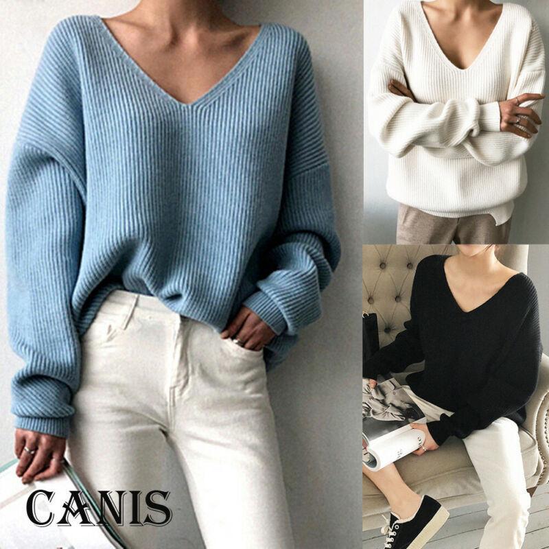 

Women's Sweaters Sexy Wrap V Neck Long Sleeve Knitted Tops Slim Fit Sweater Jumper Fow Women Office Ladies Black White Sky Blue, White;black