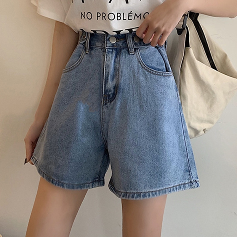 

Women Casual Shorts Jeans Feminino Summer Loose Wide Leg Denim Woman Fashion Button Fly Clothes 210602, White