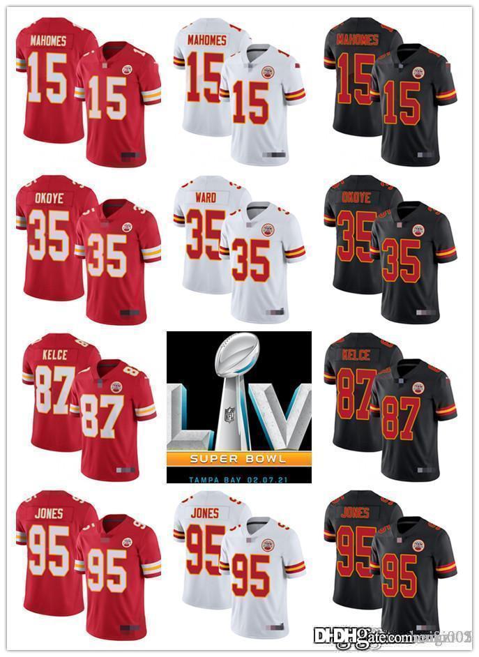 

Mens Womens Youth Kansas City Chiefs 15 Patrick Mahomes 87 Travis Kelce 95 Chris Jones 35 Christian Okoye Football Jersey, Black;red