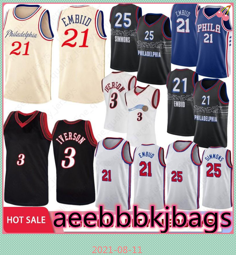 

Joel 21 Embiid Ben 25 Simmons Men Basketball Jerseys Allen Iverson Retro 2021 Hot Camisetas de baloncesto, 76ren