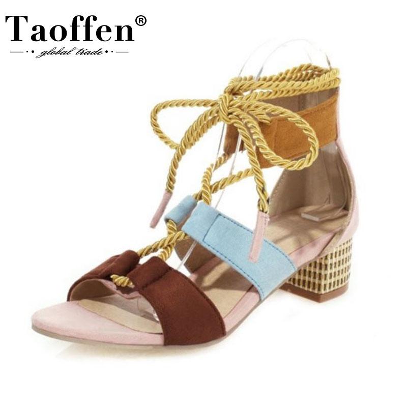 

Taoffen Women'S Sandals Mix Color Lace Up Summer Fashion Casual Residential House Round Toe Shoes Footwear Size 34-43, Black