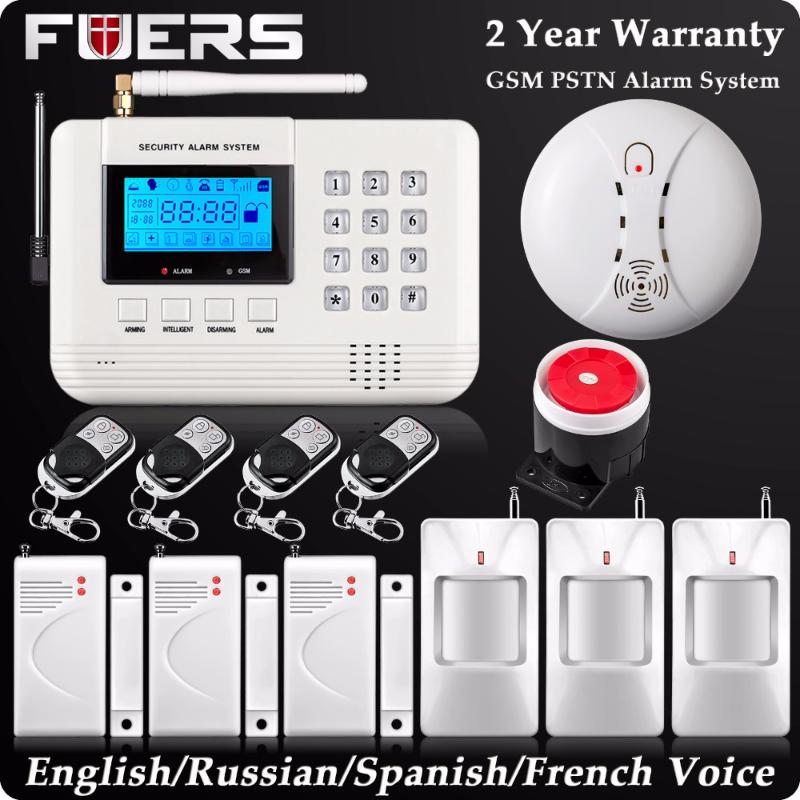 

Alarm Systems Dual Network Wireless LCD GSM PSTN Home Security DIY Burglar House Smoke Detector English/Russian/Spanish Voice