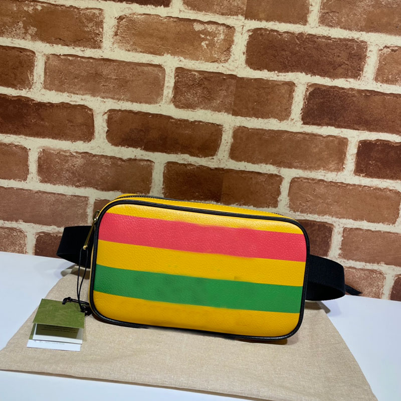 

Famous brand yellow striped shoulder bag printing square handbag messenger bag woman waist bag