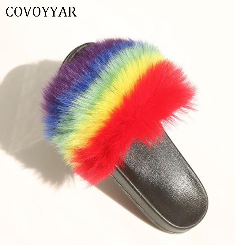 

Slippers 2021 Fashion Fur Women Faux Slides Indoor Outside Furry Winter Shoes Flurry Lady Flats WSL137, Black