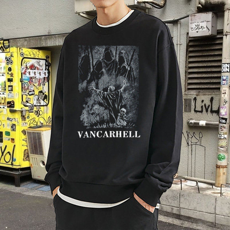 

autumn men's casual hip hop death printed sweater, Black