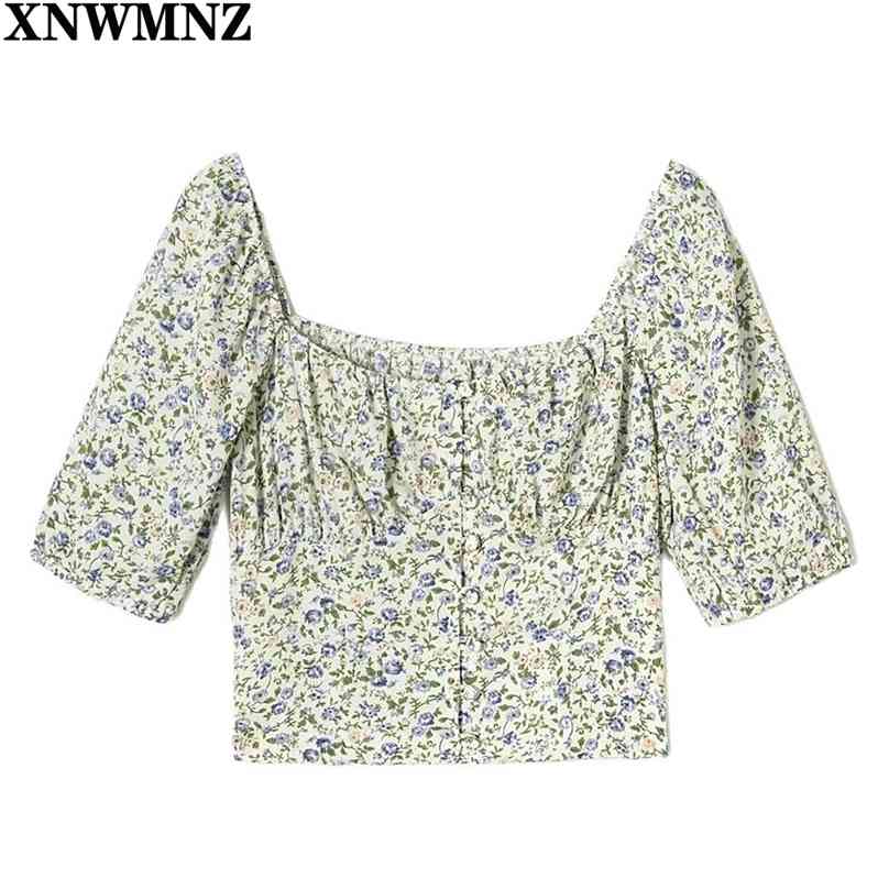 

Print blouses and shirts Summer Tank Vintage Tshirt Elegant Center Buttons Women T-shirt Casual Women' blouse 210520, Army green