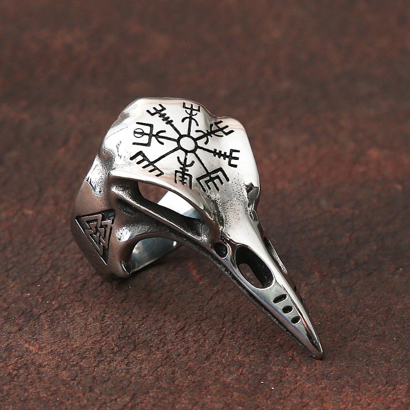 

Cluster Rings Odin Crow Skull Men's Ring Gothic Stainless Steel Compass For Men Viking Accessories Valknut Amulet Pattern Jewelry