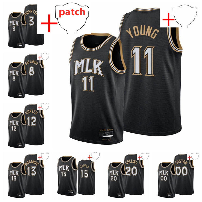 

AtlantaHawksMen Trae Young De'andre Hunter John Collins Kevin Huerter Danilo Gallinari Bogdan Bogdanovic 2021 Playoffs #11 Basketball J, Black