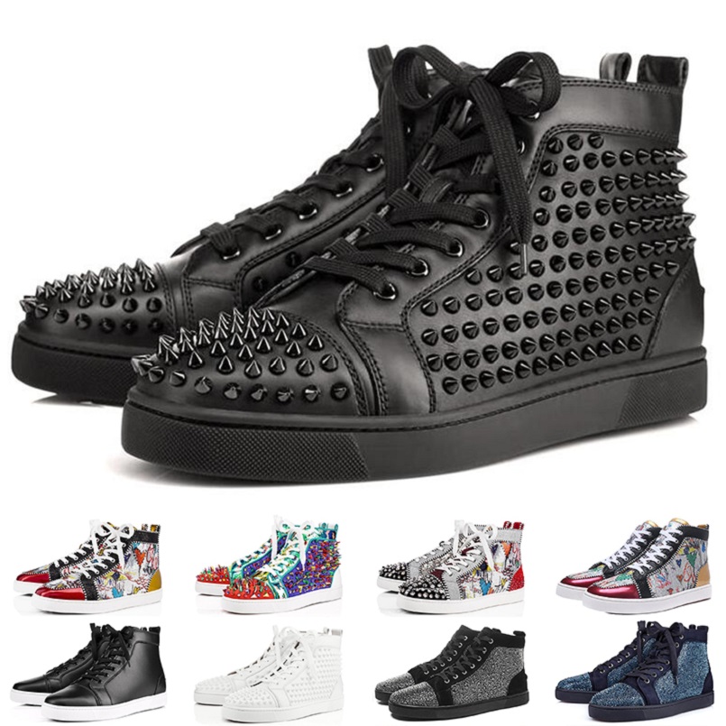 

dress shoes hight cut red bottoms designer luxury studded spikes mens christian louboutin women party Lovers brand sports sneakers, Color#1