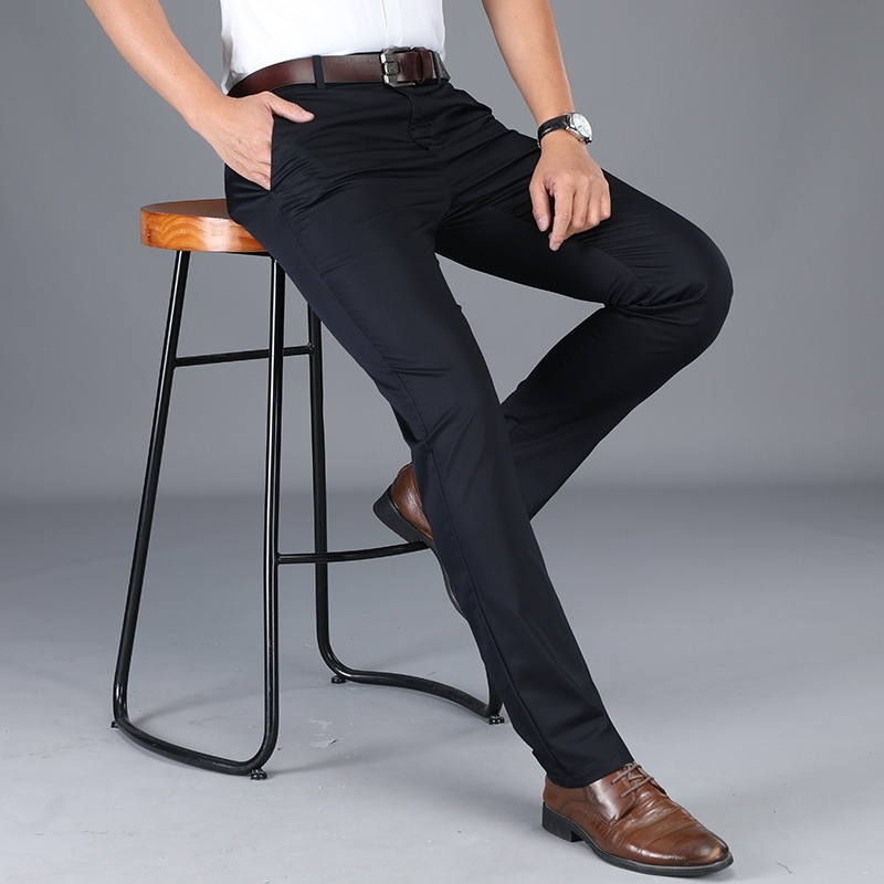 

Cotton elastic mercerized high waist loose straight large casual pants 2021 spring and summer new business men's wear, Khaki