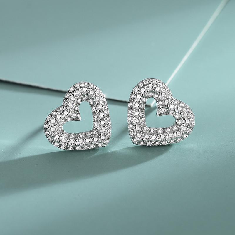 

Stud S925 Sterling Silver Love Earrings Female Temperament Heart-Shaped Hollow Set Diamond Jewelry Source Manufacturers, Golden;silver
