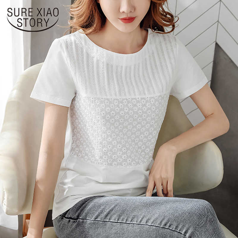 

Summer Short Sleeve Blusas Mujer De Moda Floral Womens Tops White Blouse Ladies Round Collar Lace Shirts Plus Size 8586 50 210527