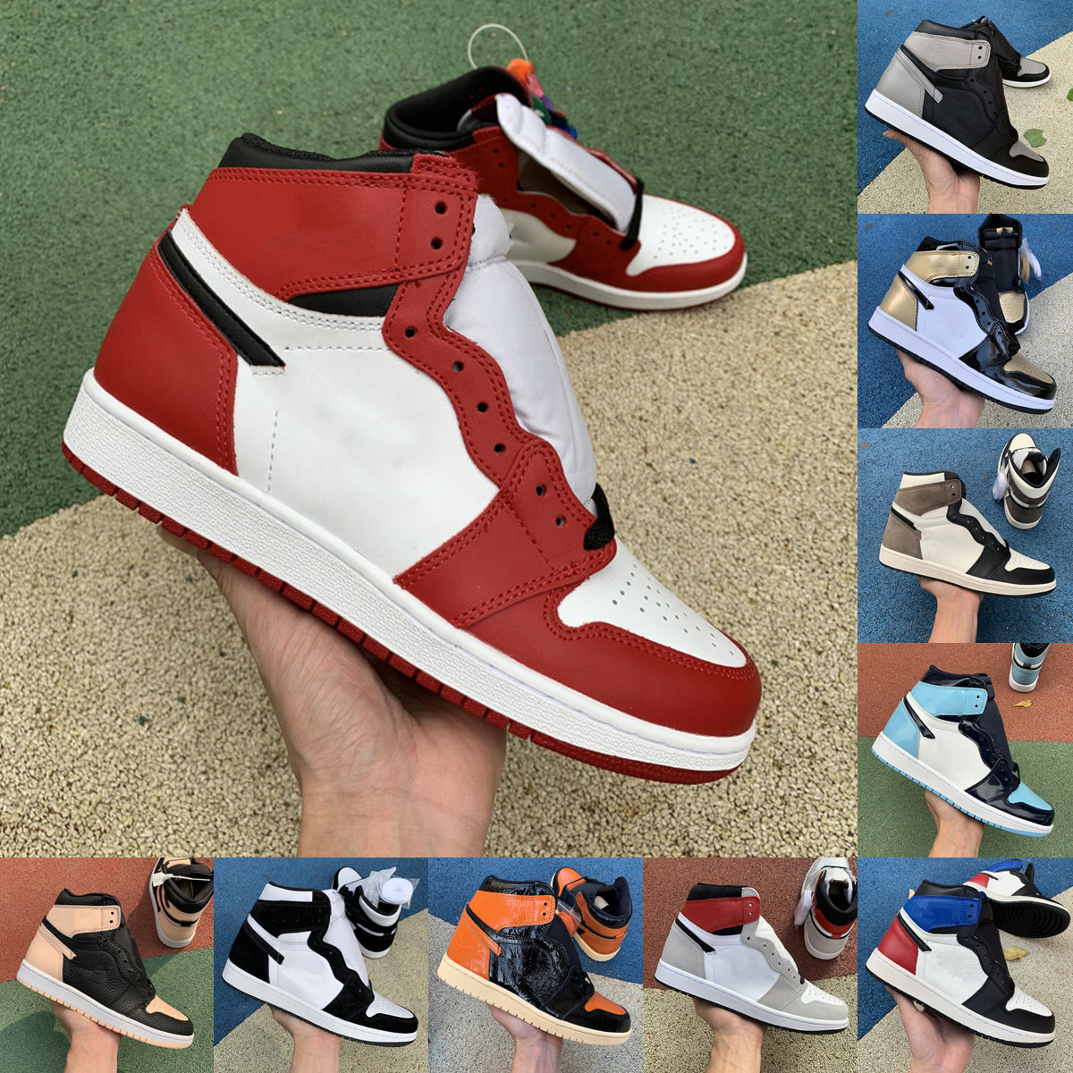 

2021 University blue Jumpman 1 1s mens shoes high chicago royal toe black metallic gold pine green UNC Patent men women Sneakers trainers US 5.5-12, 19