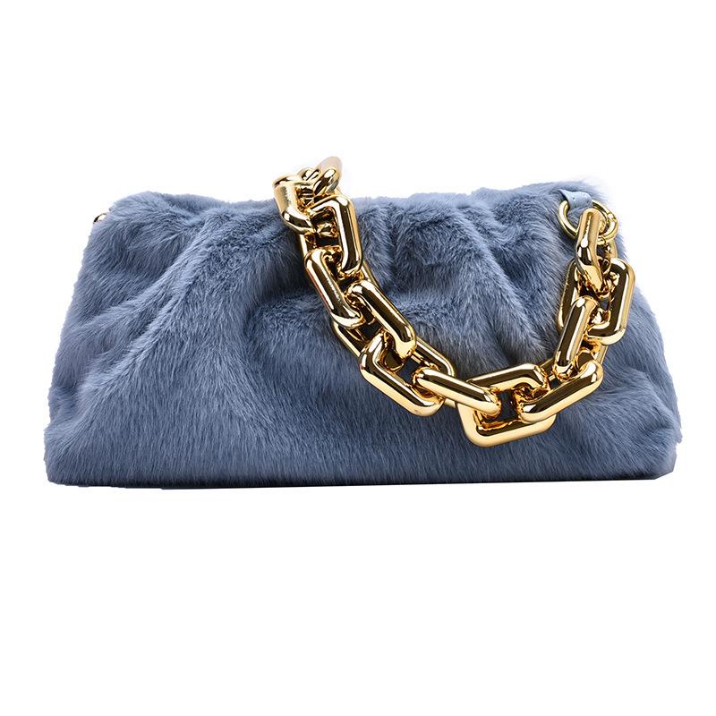 

Evening Bags 2021 Arrivals Women Plush Shoulder Bag Solid Color Fold Skin Design Big Chain Handle Fashion Daily Underarm Cloud
