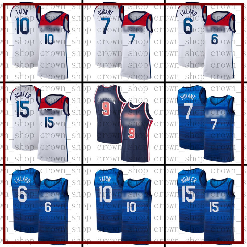 

Devin 15 Booker Damian Lillard Kevin 7 Durant Basketball Jerseys USA 2021 Summer Olympics Jayson 10 Tatum White Navy Jerseys A1, Men