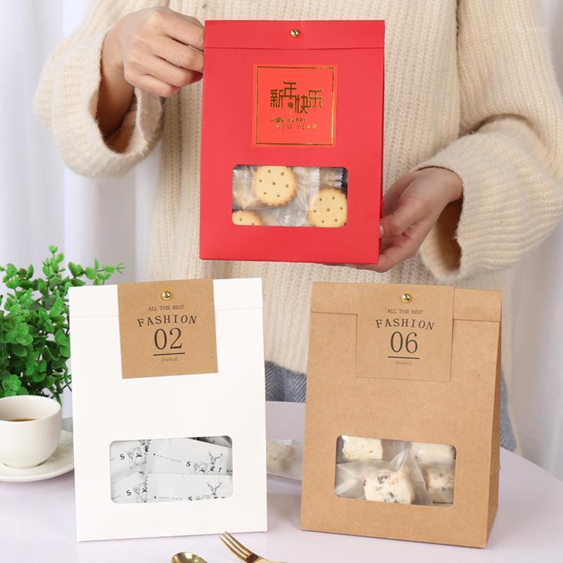 

Gift Wrap Portable Kraft Paper Boxes With Transparent Window For Wedding Birthday Home Party Packaging Gifts Candy Bread Bags