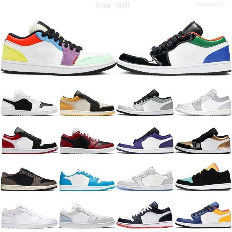 

JORDÁN Wholesale Men Women Jumpman 1 1s Low Basketball Shoes Light Smoke Grey Paint Drip Magenta Court Purple Black Toe Outdoor Sports, #4 low panda 36-46