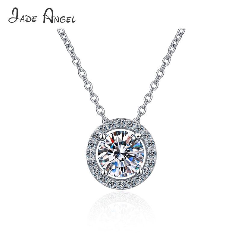 

Chains JADE ANGEL 925 Sterling Silver Moissanite Pendant Necklace 1Ct 2Ct D Color Ideal Cut Diamond For Women Fine Jewelry