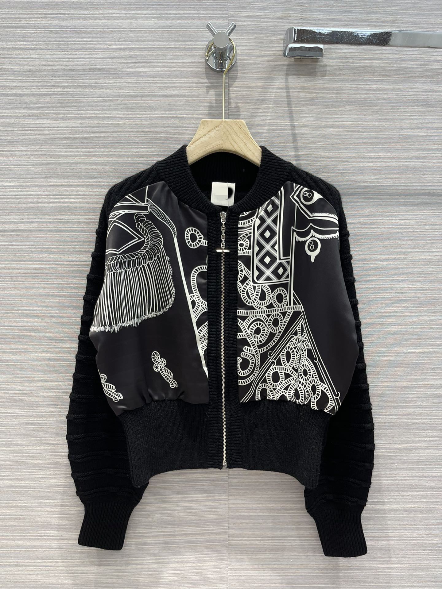 

Milan Runway Jackets 2021 Autumn Long Sleeve O Neck Panelled Print Women' Designer Brand Same Style Coats 0706-3, Black