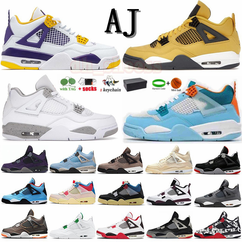 

Lakers Jordan 4 Basketball Shoes Jorden Air Retro Jordon 4s Jumpman Sneakers Guava Ice Lightning Fire Red White Oreo Off Paris Taupe Haze AJ Womens Trainers, 23